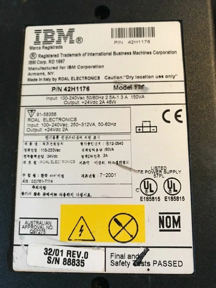 -1x IBM 42H1176 42H1178 3Pin 24V 2A POWER SUPPLY for IBM 4610-TF6 PRINTER - - Image 2 of 3