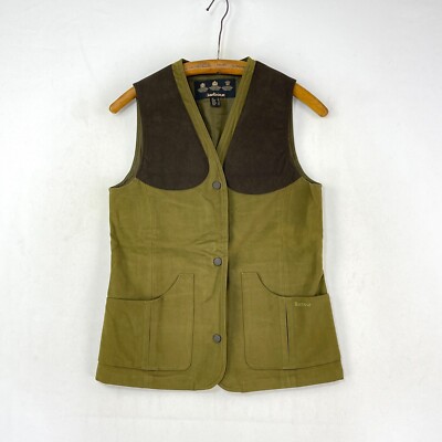 Barbour Moleskin Shooting Vest Womens 10 12 Green Country