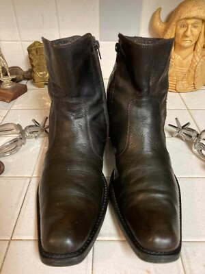 ALDO VINTAGE SNIP TOE DARK BROWN LEATHER ZIP UP ENGINEER BOSS BEATLE BOOTS  43 D