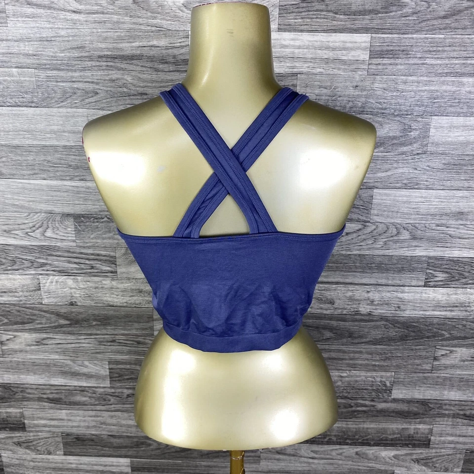 BKE ESSENTIALS Criss Cross Strap Keyhole Blue Work Out Sports Bra Women's Size M - Image 3 of 4