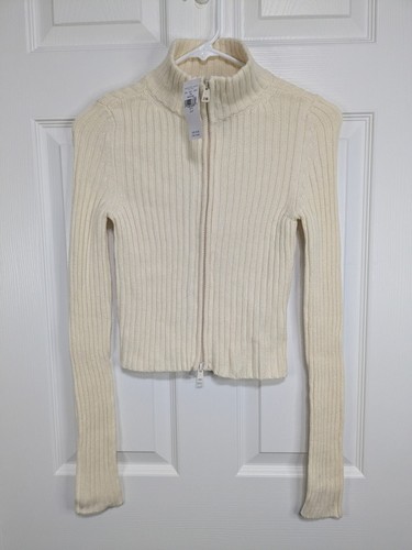 American Eagle Sweater Women's Small Beige Full Zip Cropped Long Sleeve Casual