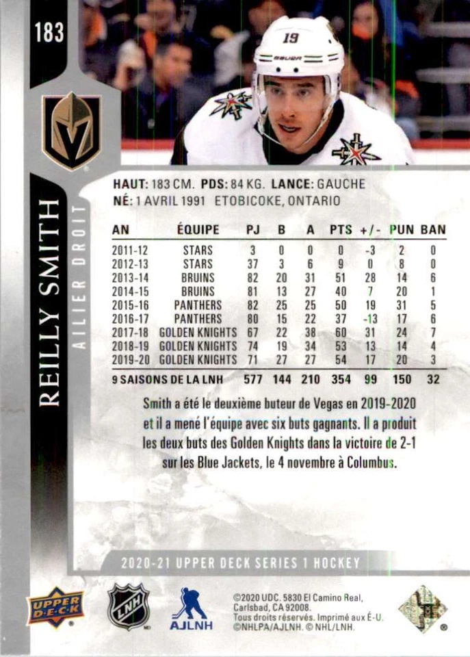 2020-21 Upper Deck French Reilly Smith #183 - Image 2 of 2