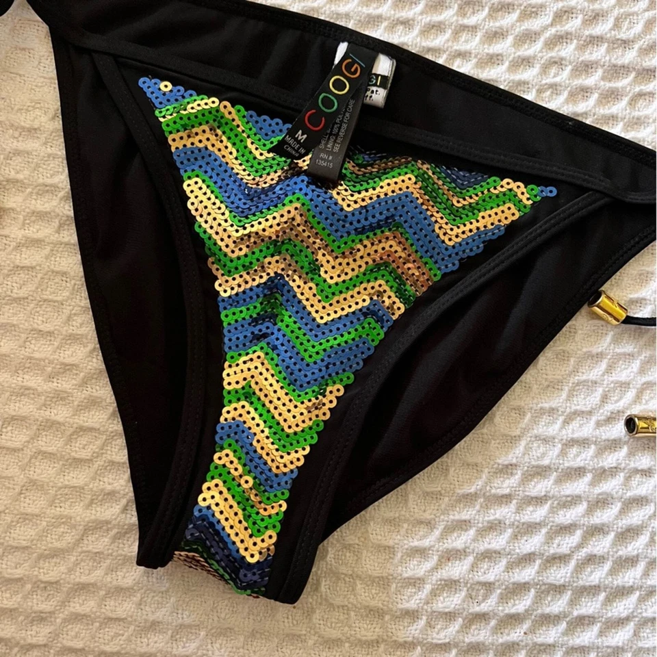 Pantalones de bikini vintage Coogi chevron lentejuelas TALLA MEDIANA corbata lateral Y2K Foto 2 de 4