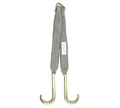 V Bridle Tow Straps 3'' x 24'' w/ 15'' J Hooks 5400 WLL, 16200 Lbs Capacity Webbing