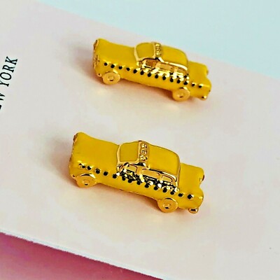 Auth New KATE SPADE YELLOW TAXI! Stud Earrings Pave 12K Gold