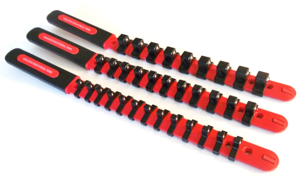 3 GOLIATH INDUSTRIAL ABS PLASTIC SOCKET RAIL HOLDER ORGANIZER 1/4