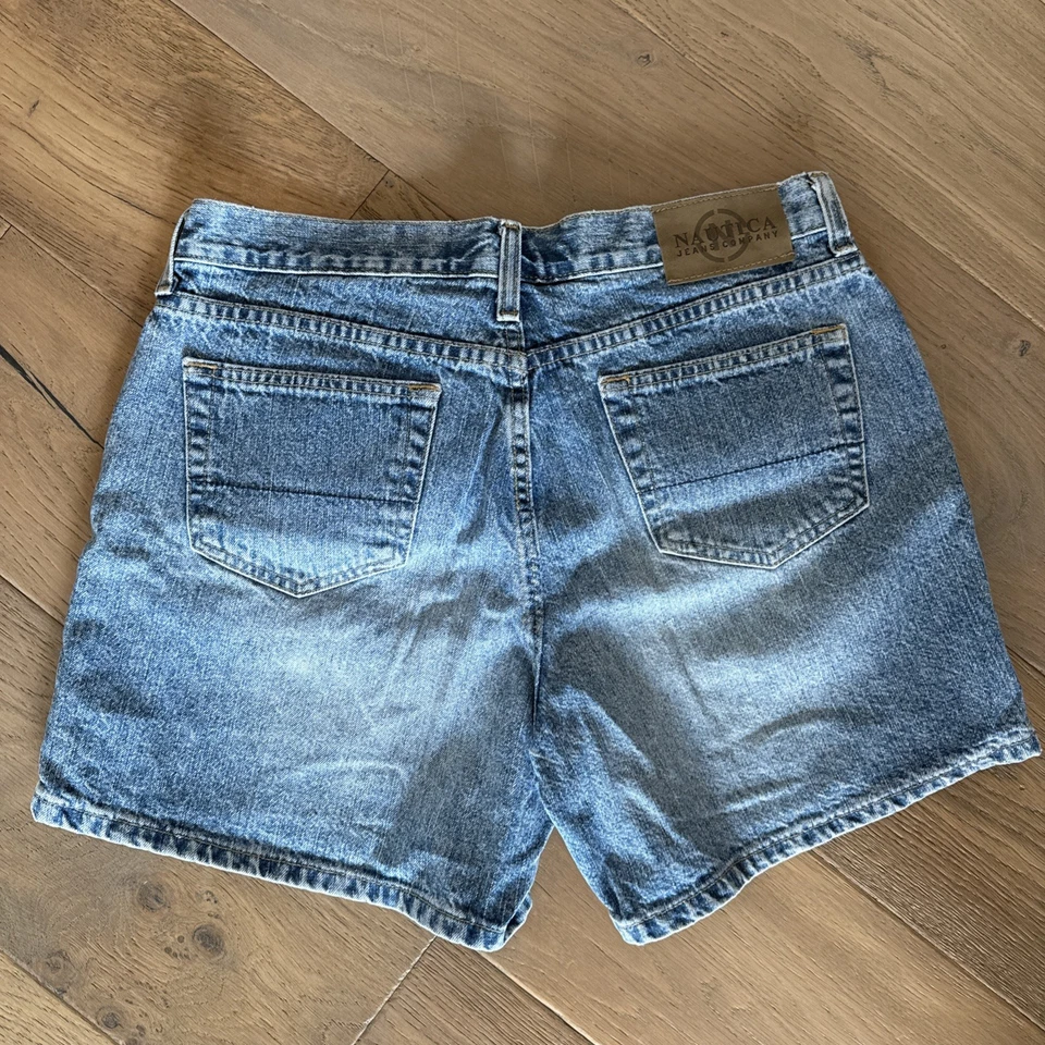 Pantalones Cortos De Colección Años 90 Nautica Azul Lavado Denim Tiro Alto Jean Bolsillos Cremallera Para Mujer Talla 10 Foto 2 de 4