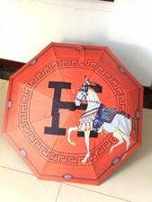 Vintage Orange Hermes Paris Automatic Sun Umbrella Folding Parasol Rain Umbrella