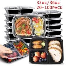 20-100 36oz/32oz Meal Prep Food Containers w/ Lids Plastic Reusable Microwavable