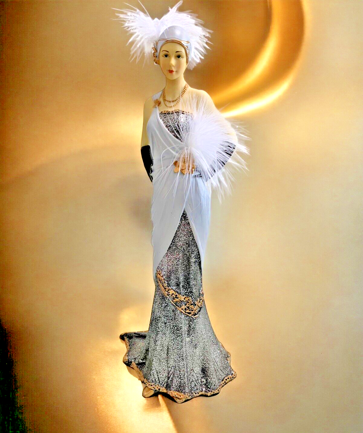 Lady Charleston Figurine Ornament Antique Silver Ballgown Feathered Hat Margaret