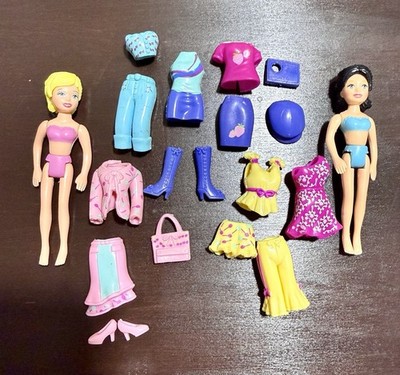 2004 Polly Pocket Fruit Cuties Polly & Ana Dolls w/ outfits + 2 pairs of shoes