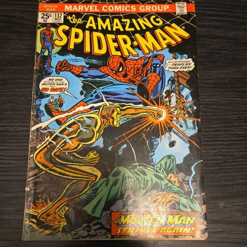 The Amazing Spider-Man #132 Marvel Comics 1974 Bronze Age Molten Man Spider-Man