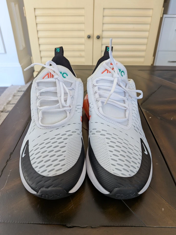  Nike Air Max 270 GS tamanho 7Y/feminino 8.5 branco/laranja relvado 943345-107 - Imagem 2 de 4