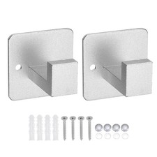 2Pcs Stainless Steel Square Towel Hooks Punch/Self Adhesive 55x55mm Silver