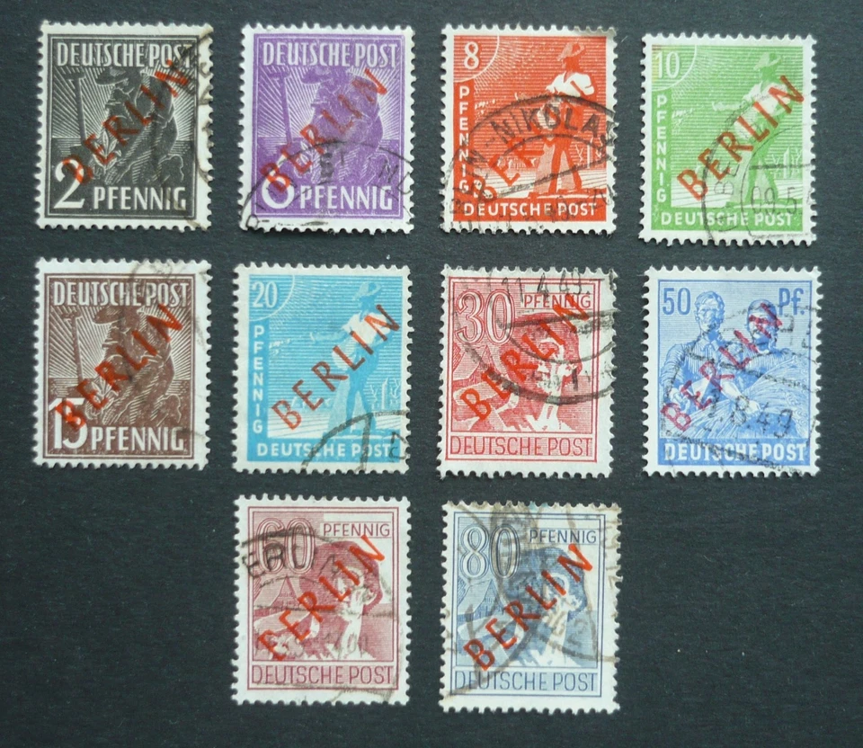 Berlin 1949, Rotaufdrucke, Lot aus Nr. 21 - 34, gestempelt - Bild 1 von 1