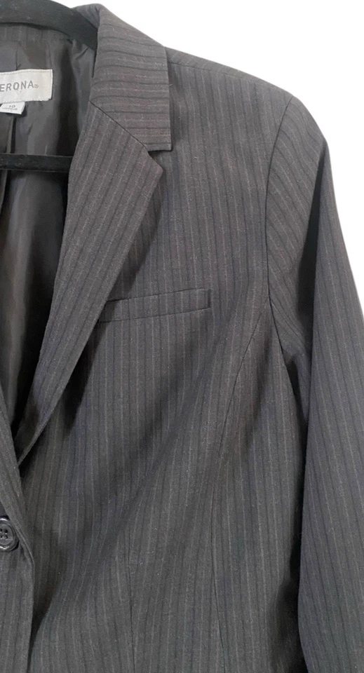 Traje Blazer Merona Mujer Taupe Rayas Talla 10 Pantalones Talla 8 Carrera Negocios Foto 4 de 4