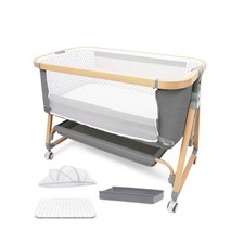 Baby Bassinet Bedside Sleeper CPSC Certified 3-in-1 Portable Crib with 4in La...