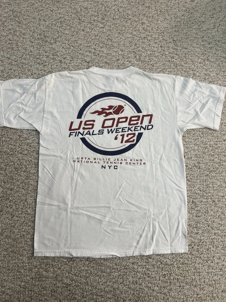 Dos camisetas US Open 2012 talla pequeña y mediana blancas grises vintage tenis USTA Foto 3 de 4