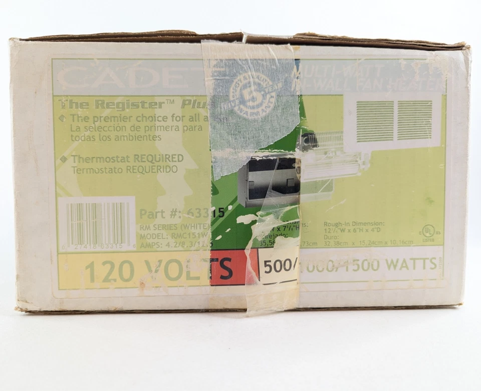 Cadet RMC151W 1.500W 120V Ventilador de Pared Calentador Forzado, Sin Termostato, 63315 - NUEVO Foto 4 de 4