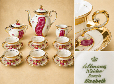 Vtg Seltmann Weiden Bavaria Elisabeth Tea Set Pink Rose  Gold 15 Pc Near Mint
