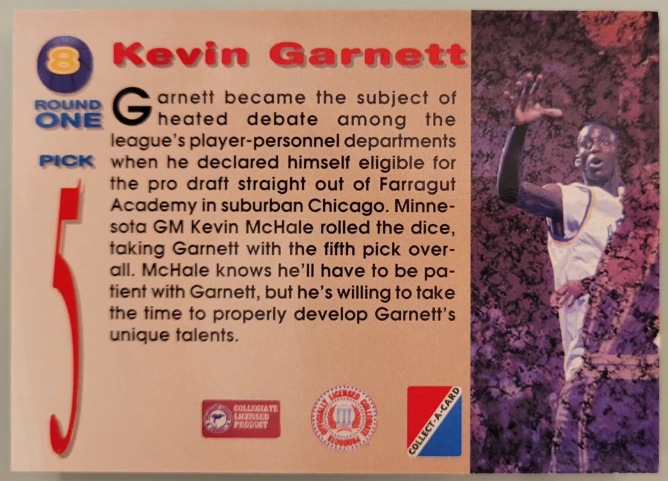 1995 Collect-A-Card Pro Draft Kevin Garnett RC #8 - Image 2 of 2