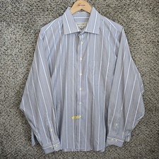Pronto Uomo Dress Shirt Mens XL Blue Striped Button Up Non Iron Cotton Career
