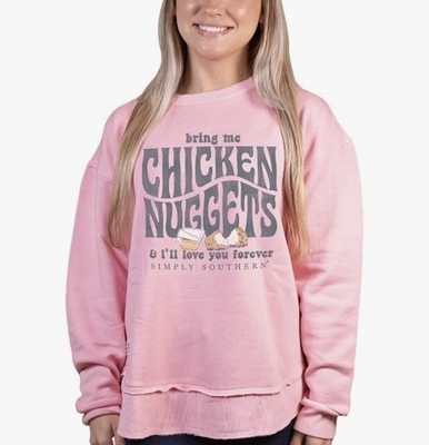Simply Southern Bring Me Chicken Nuggets Pink Pullover Sweatshirt S