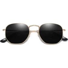 SOJOS Square Polarized Sunglasses for Women Men Small Hexagonal Polygon Black