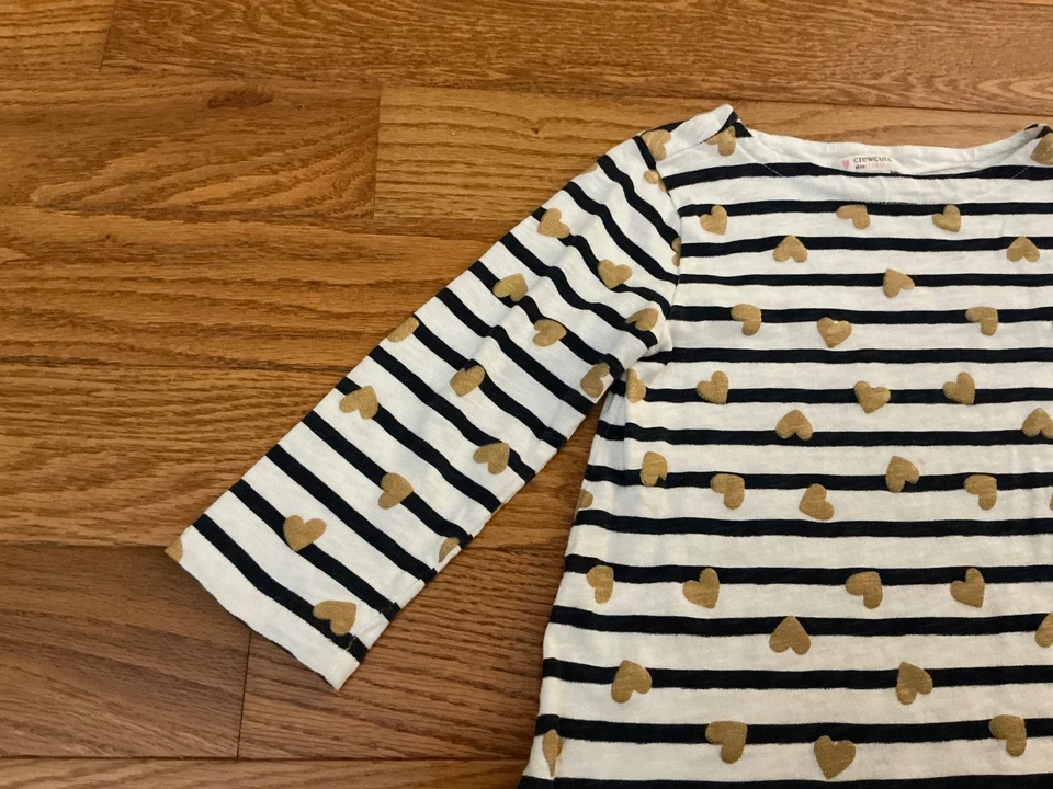 Vestido Aline Crewcuts Niña XXS 2-3 Azul Marino y Blanco Rayas con Corazones Dorados Brillantes Foto 3 de 4