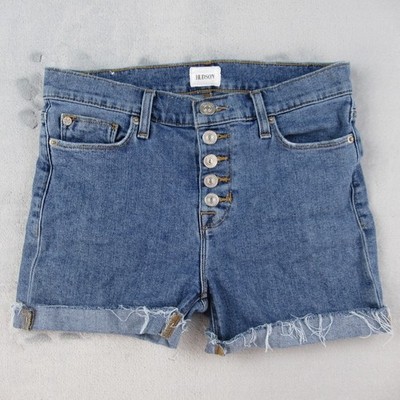 Hudson Blair Super Skinny Denim Shorts Blue Button Fly Cutoff Frayed Size 27