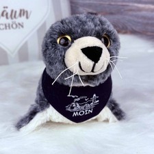 Pl&uuml;sch Seehund grau mit Tuch MOIN 26cm Kuscheltier Robbe maritim