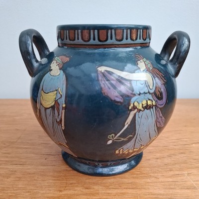 Vintage Art Deco DECORO Doppelhenkel Vase Klassik Griechisch Handbemalt Kunst