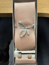 Tie Hanky Tie Pin & Cuff Links Gift Set Wedding Party (Pink)