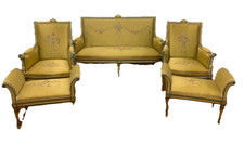 Antico salotto LUGI XV IN LEGNO INTAGLIATO LACCATO DORATO RICAMI - NOL