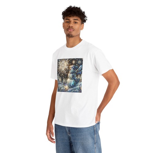 T-shirt unisex adulto vacanza stile vetro colorato arte pupazzo di neve inverno fiocchi di neve - Foto 20 di 25