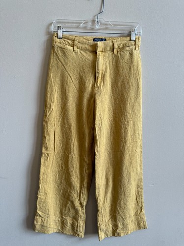 Abercrombie & Fitch Anne High Rise Wide Leg Crop Yellow Linen Pants Womens sz 26 - Picture 2 of 15