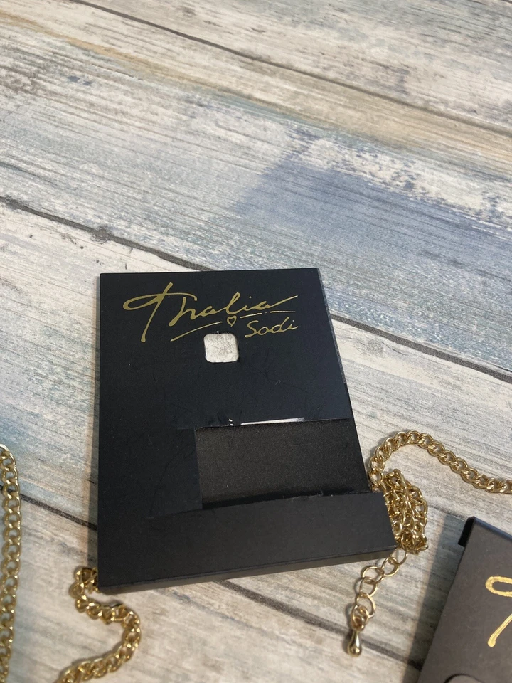 Thalia Sodi Necklace matching Earrings Set 32" Coral Enamel Gold Tone Geo NWT - Image 4 of 4