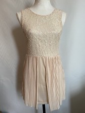 topshop Lace dress ivory Peach 10 pleated Skirtdeep V Back Lined 