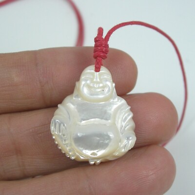 Happy Buddha Natural Mother Of Pearl Pendant Red Thread Necklace, L2
