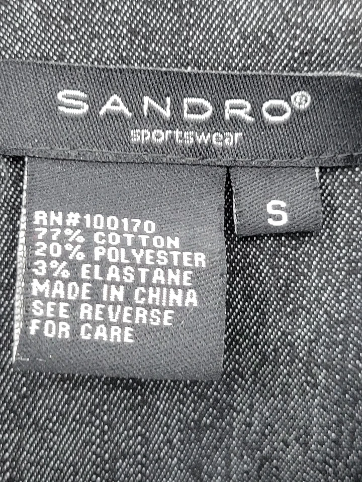 Sandro 夹克女式小号黑色水洗牛仔棉弹力腰带纽扣 — 第 4/4 张图片