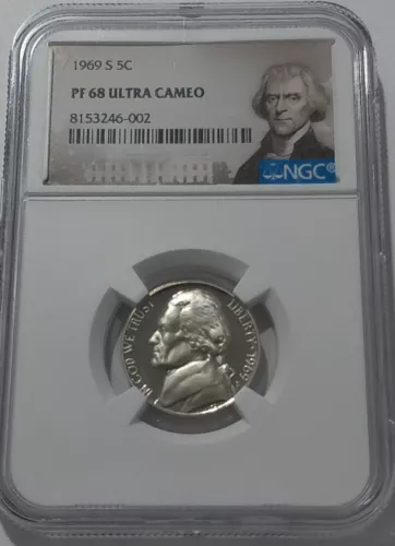 1969 S NGC PF68 ULTRA CAMEO PROOF THOMAS JEFFERSON NICKEL UNCIRCULATED PORT LBL