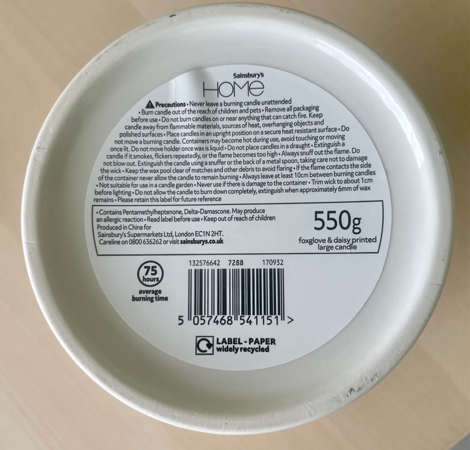 SCENTED CANDLE Foxgloves & Daisies by Sainsburys Large Ceramic Pot with