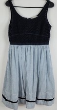 Ann Taylor LOFT Petites Womens Tank Flare Dress Size 10P Blue/white/black 