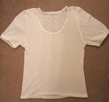 Ladies Vest Short Sleeve White Pointelle Size 12-14 - NEW