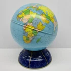 Vintage Ohio Art tin metal globe world bank blue geometry math base 7"