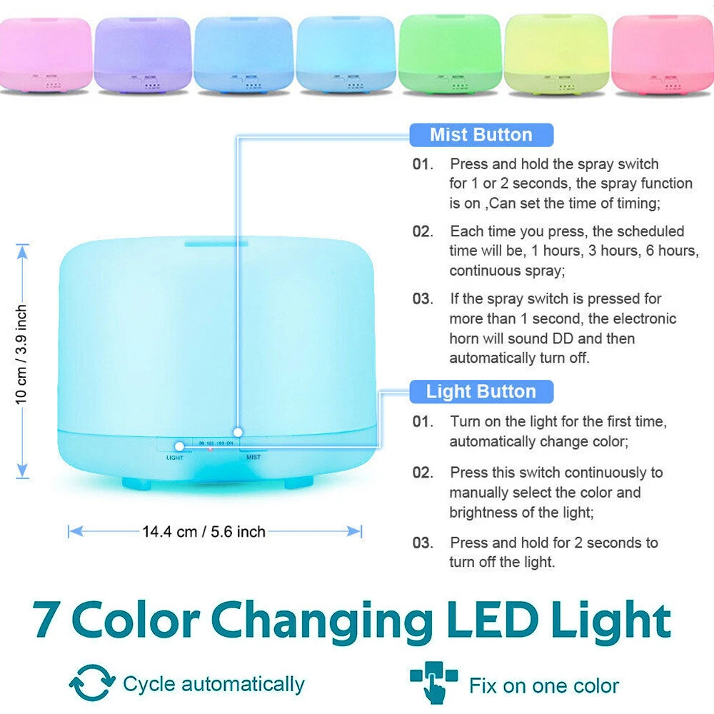 Air Purifier Humidifier with Essential Oil Diffuser and 7-Color LED Light for Bedroom
