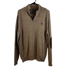 Chaps Men's Medium Tan Sweater Henley Elbow Pads