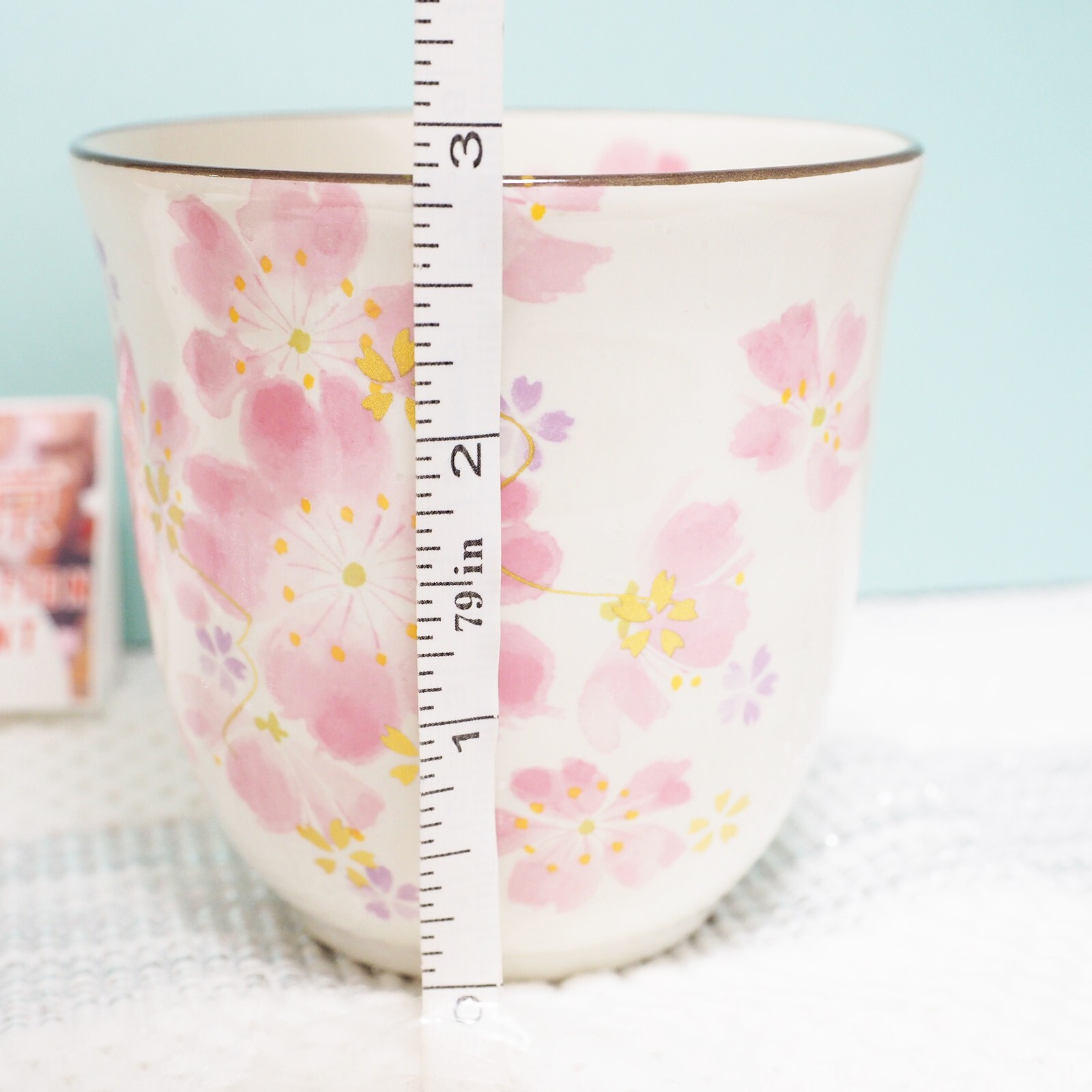 Japanese Rice Bowl Tea Cup Chopstick Set Mino-Yaki Cherry Blossom Made in Japan