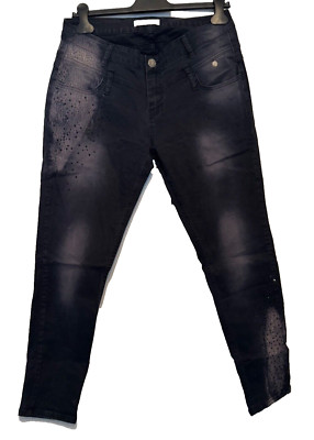 Tredy Jeans Hose Stretchjeans Denim Reptilmuster Straß schwarz  42  ( 40 44  )