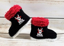 Baby Hand Knitted  Booties Boots Slippers Rock On Goth Metal Punk Skull 0-12M